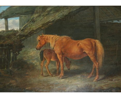 JAMES WARD, RA (1769-1859) CHESTNUT MARE AND FOAL Bears a signature, oil on canvas 32.5 x 44cm. * Apparently derived from War