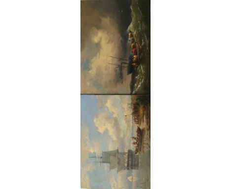 WARNER GYSELMAN (1827-1862) PUNTING IN CALM SHALLOWS; ROWING IN ROUGH SEAS A pair, both signed with initials and dated 64, oi
