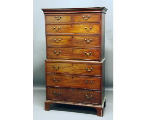 A GEORGE III MAHOGANY TALLBOY with two short and six long drawers on bracket feet width 43" (109cm)