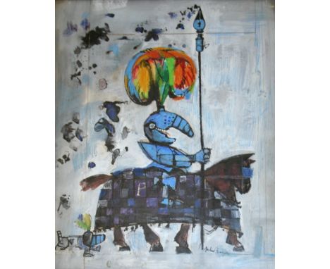 •ANDRE FRANCOIS (1915-2004) KNIGHT ON HORSEBACK Signed, gouache and thin oil 45.5 x 38cm.; with another by the same hand, of 