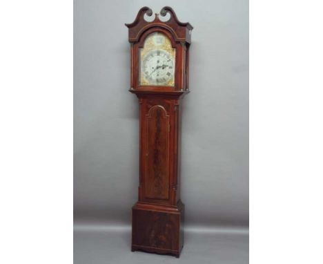 A LONGCASE CLOCK by George Borrett, Stonemarket, eight day striking movement with anchor escapement, brass and silvered dial 