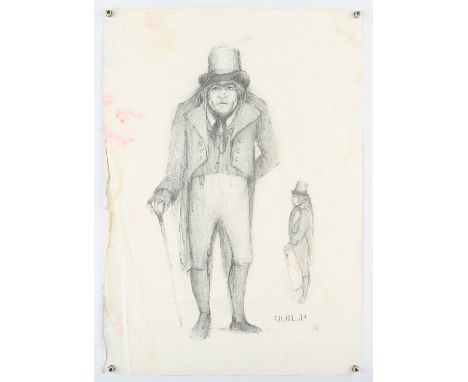 Charles Dickens related - Original artwork on paper, pencil sketch, titled 'Quilp' and initialled lower right by production d