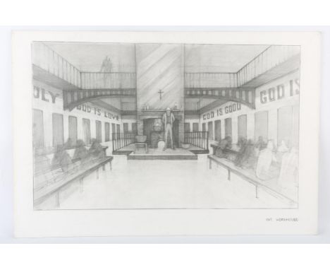 Charles Dickens related - Original artwork on board, a pencil sketch titled 'Int. Workhouse', initialled lower right by produ