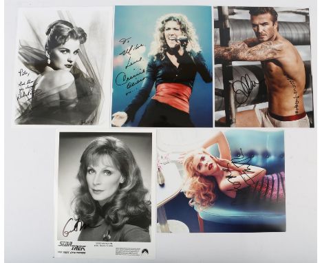 Autographs - Collection of approx. 25 signed photographs, including Debra Paget, Celine Dion, David Beckham, Gates McFadden, 