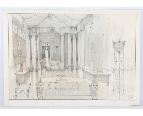 Keith Wilson (British, 1941-2011) - Original artwork on board, pencil sketch showing an interior Egyptian bedroom scene, a be