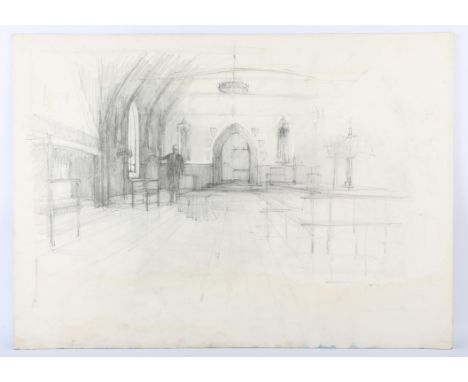 Charles Dickens related - Original artwork on board, a pencil sketch by Keith Wilson, production designer, showing an interio