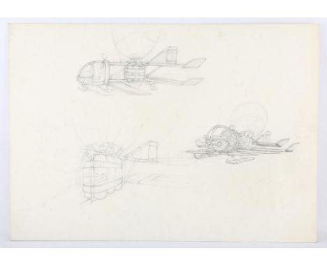 Gerry Anderson related - Two Original artworks on board, a pencil sketch showing designs for three space craft by production 