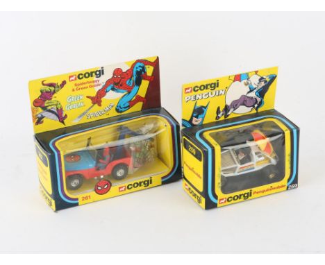 Superheroes - Two novelty toys from Corgi including a Penguinmobile from DC Comics 259 (1966) & a Spiderbuggy & Green Goblin 