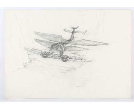 Gerry Anderson related - Original artwork on board, a pencil sketch showing concept designs for spacecraft by production desi
