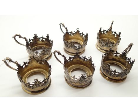 Six matched silver (London 1866) tea glass holders 205g  CONDITION REPORT: No glasses. Five have assay K one I. Few minor ben
