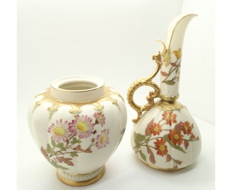 Victorian Royal Worcester jug with gilt decoration and a similar jar (lacking lid)  CONDITION REPORT: Good condition, no chip