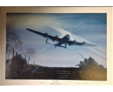 Dambuster 19x27 approx print titled "The Last Hurdle " by the artist J.B Rutherford dedicated to Jim Shortland from Ken Brown