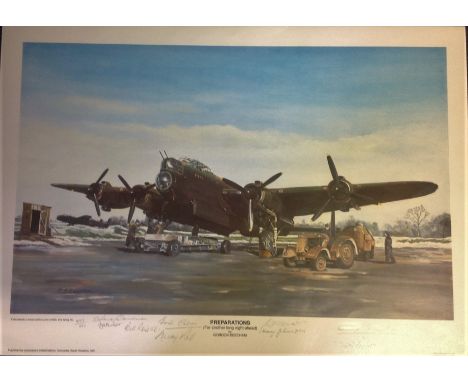 World War Two print 17x23 approx titled Preparations (For another long night ahead) by the artist Gordon Beecham signed by th