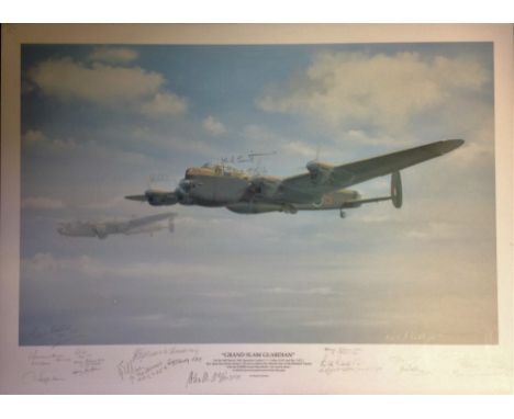 World War Two print approx 20x28 titled "Grand Slam Guardian" by the artist , Maurice Gardner signed in pencil by the artist 
