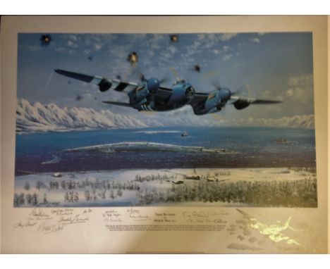 World War Two 20x28 approx print title Tirpitz Re-Visited special presentation dedicated to Jim Shortland by the artist Phili