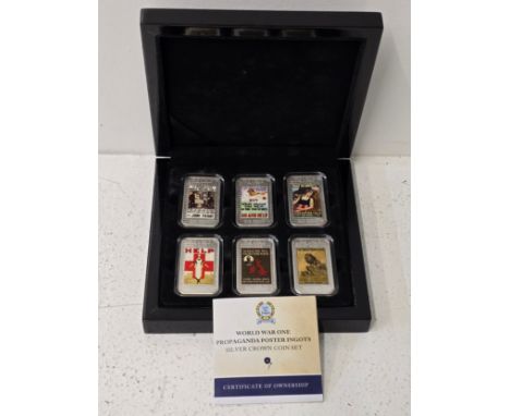 The Bradford Exchange - World War One Propaganda Poster Silver Ingots', a set of six sterling silver proof and enamelled ingo
