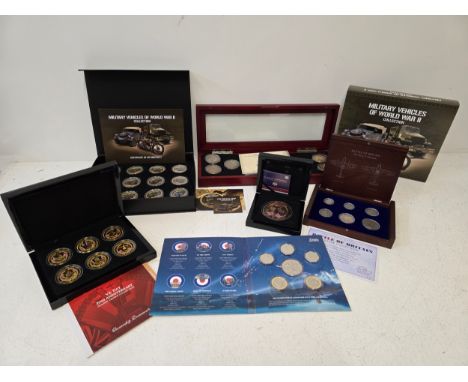 Mixed WWII related commemorative coin sets to include, RAF Dambusters, V.E. Day Crown Collection, Battle of Britain Silver Co