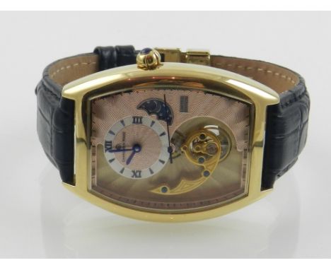 Constantin Weisz, Cologne. A gentleman's gilt metal dress watch, having a champagne and gilt engine turned dial, set moon fac