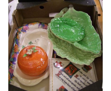 A mixed collection of ceramic items: to include Carlton Ware cabbage ware dish, W. H. Goss teapot stand &amp; Royal Doulton T