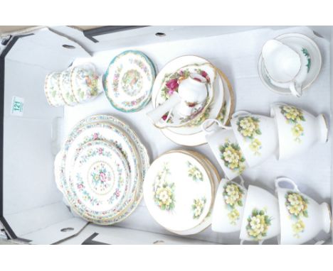 A mixed collection of items to include: Royal Albert Chelsea Bird Cups and saucers, Coalport Ming Rose Plates, Floral Decorat