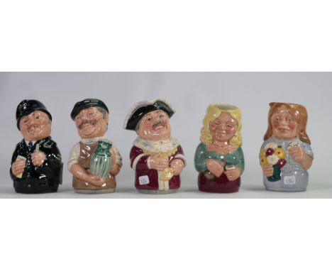 Royal Doulton Doultonville figures: Betty Bitters, Flora Fushsia, Alderman Mase, Sgt Peeler, Albert Sagger The Potter(5) 