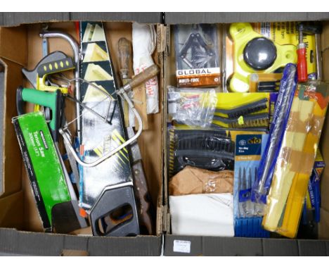 A mixed collection of DIY Tools and accessories to include: modern saws, engineers saws, hacksaws, files, screw driver sets e