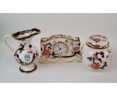 Masons blue mandalay ginger jar: together with a mantle clock and jug (3) 