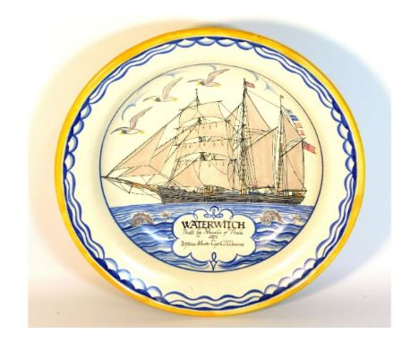 An original 1930's Poole Pottery Waterwitch bowl, inscription to rear "This dish was made &amp; painted at the Poole Pottery 