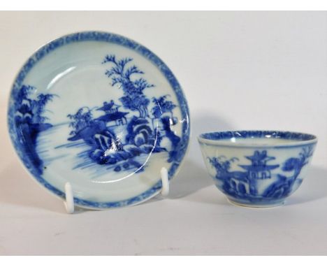 An 18thC. Chinese porcelain tea bowl &amp; saucer, small, very faint hairline to cup, from Nanking cargo wreck as sold by Chr