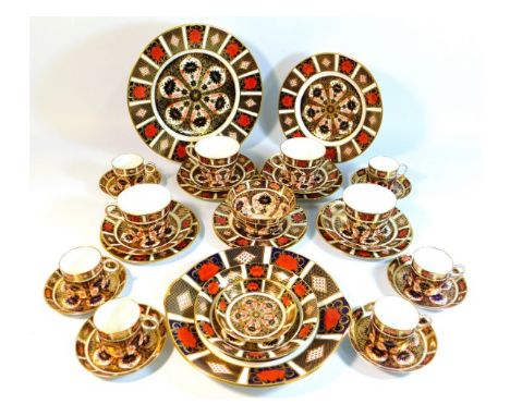 Thirty pieces of Royal Crown Derby 1128 imari pattern dinner &amp; tea ware including four cup, saucer, plate trios