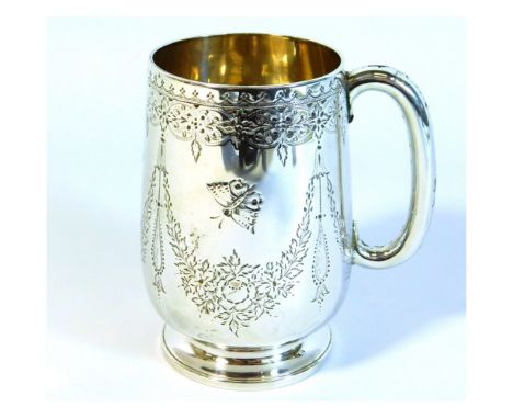 An 1877 London silver christening cup with gilding by Henry Holland, inscribed "Shelia", 4in tall, 147g