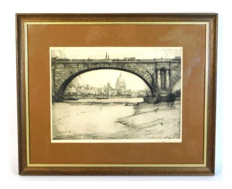 A framed Stuart Robertson signed lithograph looking down the Thames toward St. Paul's Cathedral, image size 12in x 8.75in