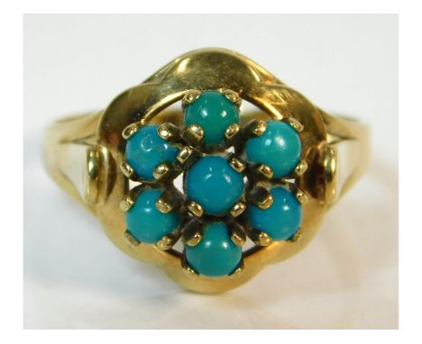 A gold ring stamped .333 set with turquoise, electronically tests as 8ct gold, 2.8g, size P