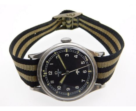 A 1950's Omega RAF military issue watch with broad arrow, NATO &amp; stock number inscribed to back 6645 101000 GB/542 10117/