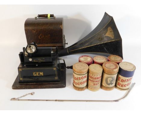 A cased Edison cylinder record player including Gladstones final speech &amp; fifteen other cylinders