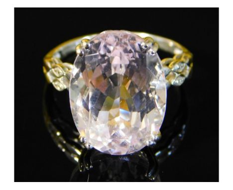 A 10ct gold kunzite &amp; diamond ring, stone 16mm x 12mm, 5.6g, size O