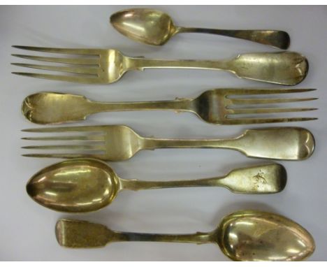 Silver flatware: to include a fiddle pattern table fork  London 1843        11