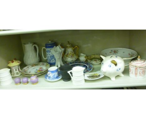 Decorative ceramics: to include two Royal Worcester china, coopered barrel design cream jugs; and a Mintons china Marlow patt