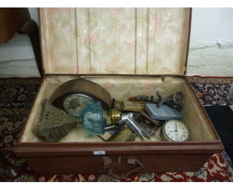 Metalware: to include a late Victorian cast iron oil lamp with a blue glass reservoir  13''h        BSR