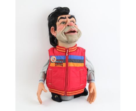 'No Strings male puppet with red jacket used on a pilot for Mayfly Television / Channel 4, built and designed by Phil Eason, 