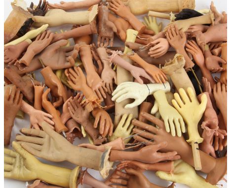 Large collection of puppet hands made by Phil Eason, some with moveable fingers, various sizes and materials. Provenance: The