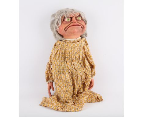 Old lady with grey hair female puppet designed and built by Phil Eason, 45 cm. Provenance: The Phil Eason Collection. No copy