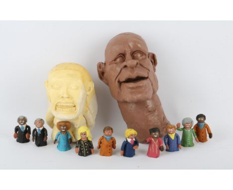Collection of small puppets, clay head, Indiana Jones Idol, all made by Phil Eason. Provenance: The Phil Eason Collection. No