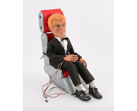 Male seated marionette puppet, designed and built by Phil Eason for a personal project, 50 cm approx. Provenance: The Phil Ea