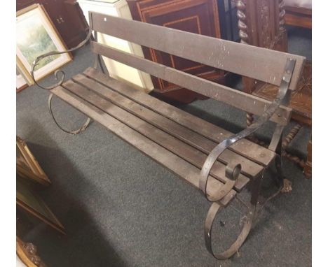 WROUGHT IRON BENCH WITH WOODEN SLATS