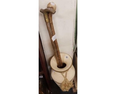 LARGE MODERN VASE/STICK STAND WITH 2 WALKING STICKS
