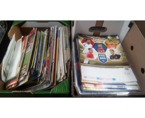 2 BOXES OF VINTAGE FOOTBALL PROGRAMMES INCL: INTERNATIONAL TICKETS &amp; ORIGINAL PHOTOGRAPHS &amp; MAGAZINES &amp; PANINI FO