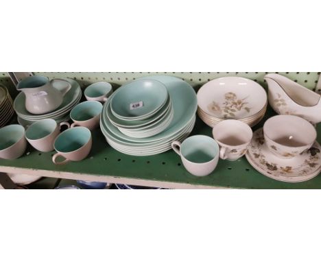 SHELF OF 1960'S POOLE DINNER &amp; TEA WARE, ROYAL DOULTON BOWLS ETC