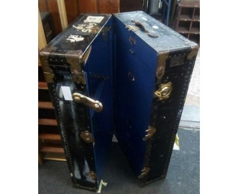 LARGE BRASS BOUND &amp; STUDDED VICTOR WARDROBE LUGGAGE TRUNK