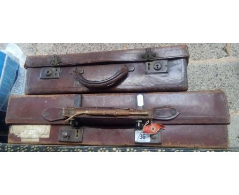 2 VINTAGE BROWN LEATHER SUITCASES OF SMALL SIZE